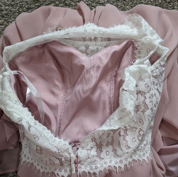 Christina Wu pink white lace two tone sleeveless bridesmaid dress 0 - Picture 8 of 11